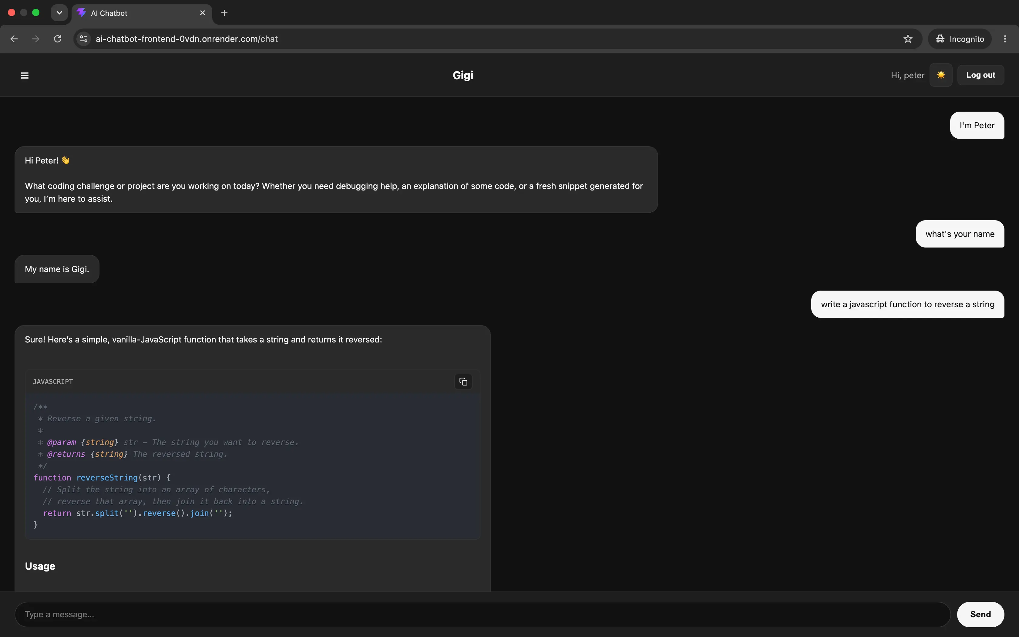 AI Chatbot interface preview