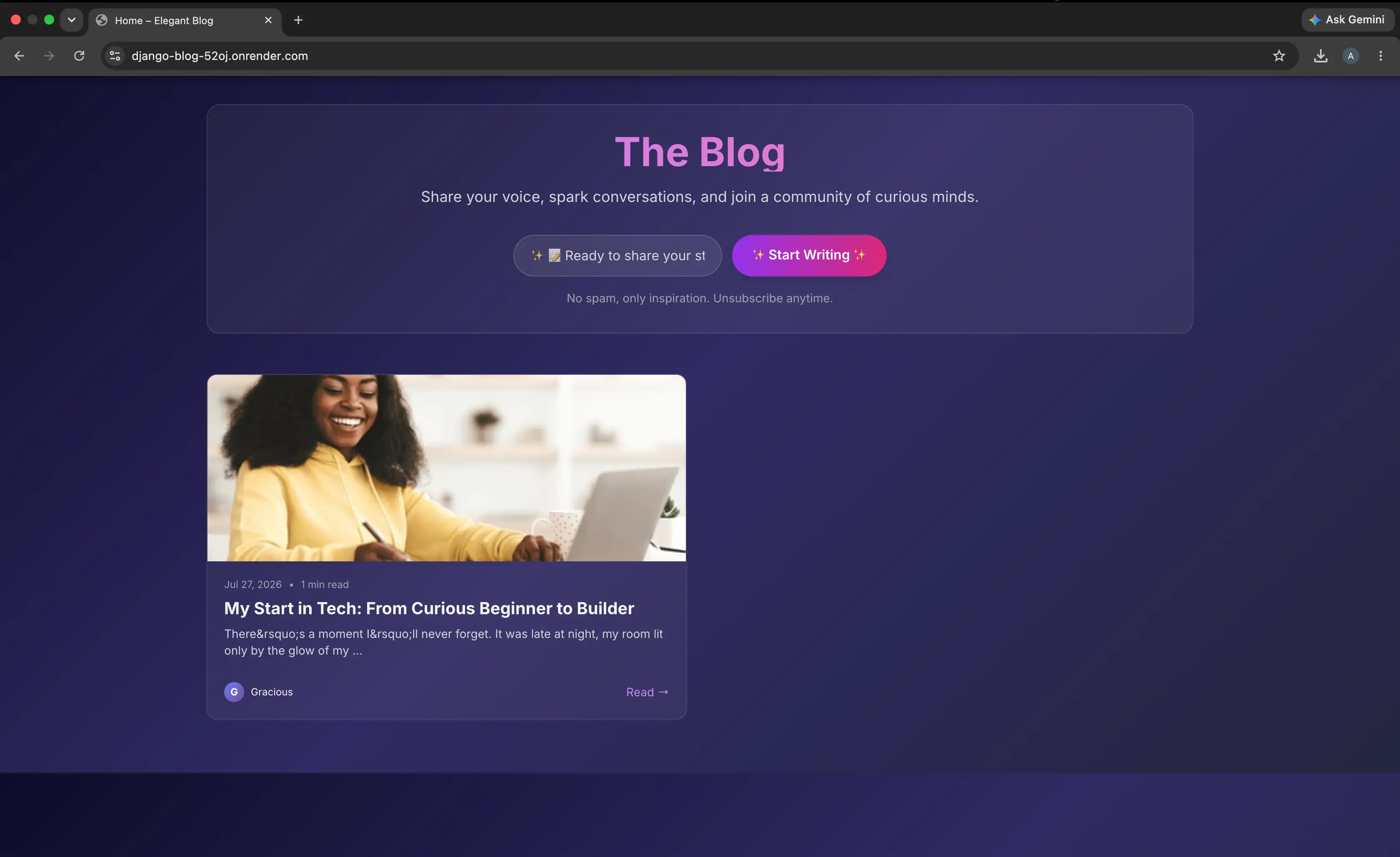 Elegant Django Blog preview